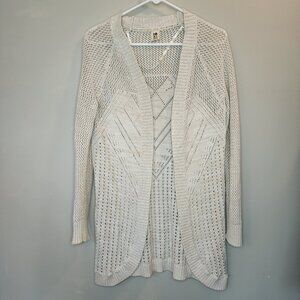 Roxy Womens Sz XS Cream Long Sleeve Crochet Knit Open Sweater Cardigan
